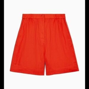 COS Orange Linen Bermuda Shorts with Pockets